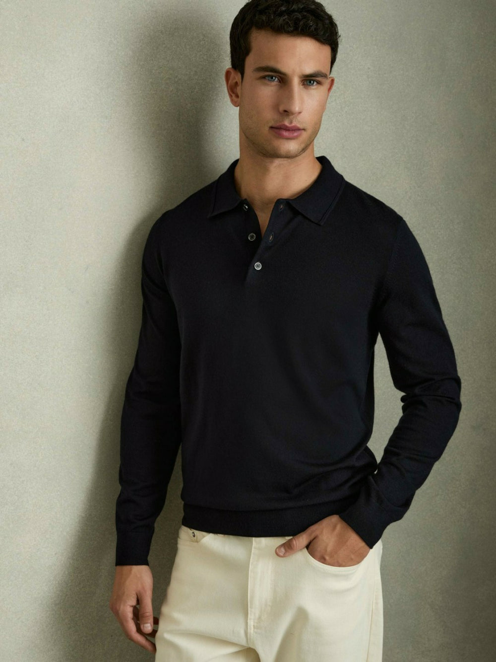 Merino Wool Polo Shirt Navy | Men
