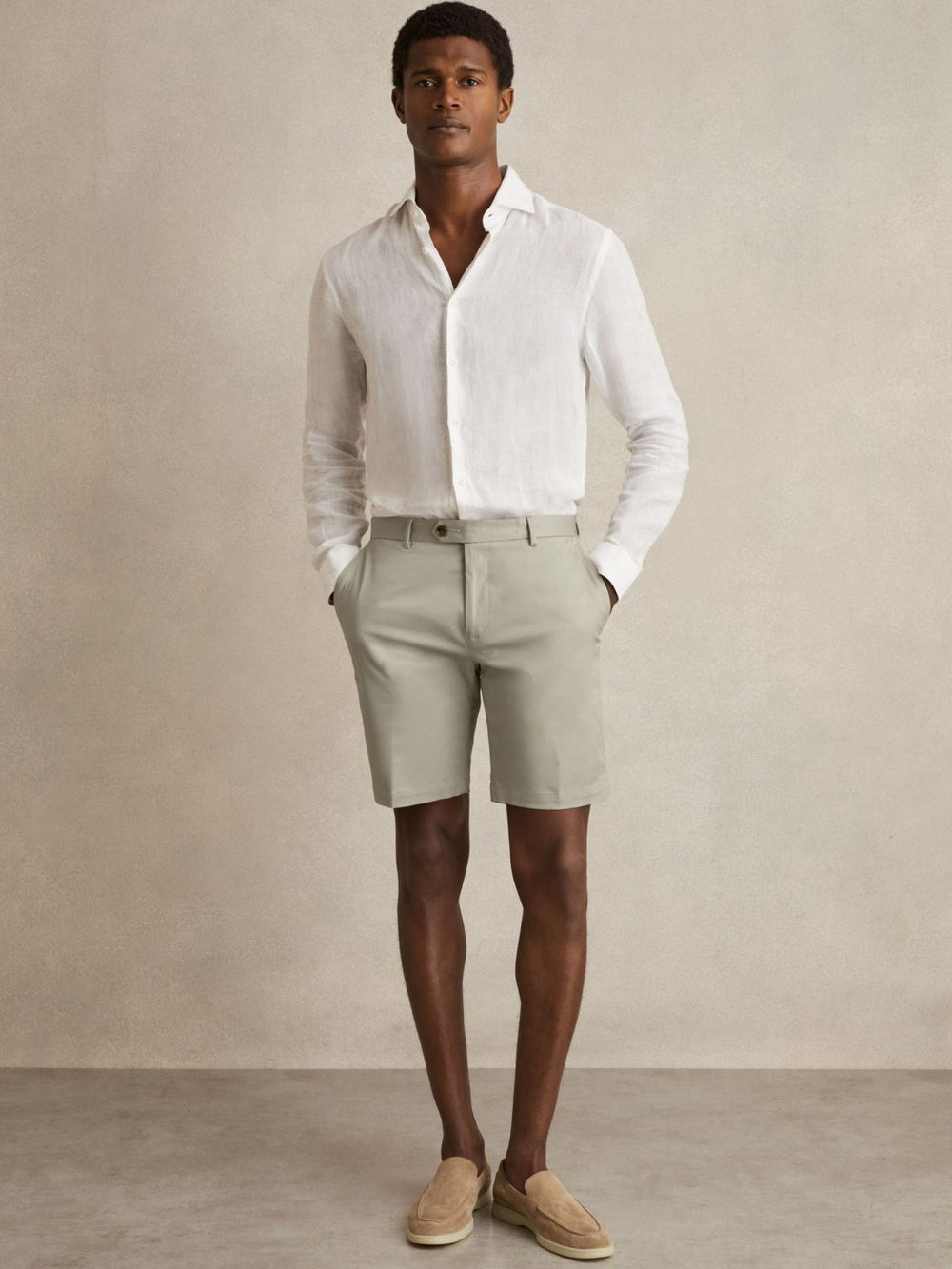 Cotton Chino Shorts With Stretch Soft Sage | Men