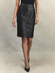 Leather High Rise Midi Skirt Black | Women