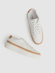 Grained Leather Platform Trainers Camel/White | Women