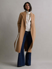Wool Blend Belted Blindseam Coat Camel | Women