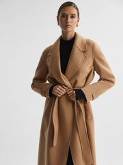Wool Blend Belted Blindseam Coat Camel | Women