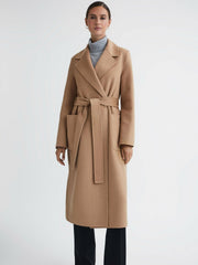 Long Wool Blend Blindseam Coat Camel | Women