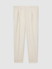 Relaxed-Fit Pleated Tapered Trousers Ecru | Men