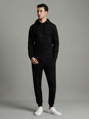 Interlock Jersey Drawstring Hoodie Black | Men