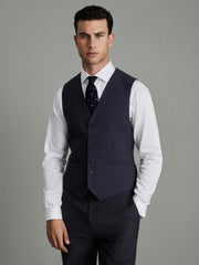 Modern Fit Wool Blend Waistcoat Navy | Men