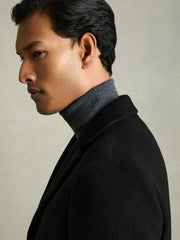 Wool Blend Single Breasted Epsom Overcoat Black | Men