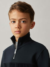 9-13 yrs Slim Fit Half-Zip Funnel Neck Velour Sweatshirt Navy | Children & Baby