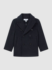 9-13 yrs Wool Blend Twill Double Breasted Coat Navy | Children & Baby