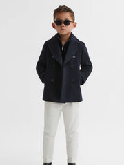 9-13 yrs Wool Blend Twill Double Breasted Coat Navy | Children & Baby