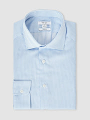 Slim Fit Cotton-Satin Cutaway-Collar Shirt Blue Stripe | Men
