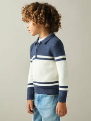 9-13 yrs Half-Zip Colour-Block Polo Shirt Blue/White | Children & Baby