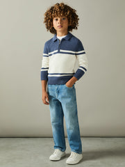 9-13 yrs Half-Zip Colour-Block Polo Shirt Blue/White | Children & Baby