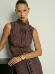 Sheer Ruched Maxi Dress Taupe | Women