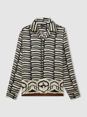 Abstract-Print Twill Cuban-Collar Shirt Black/White | Men