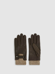 Leather Ribbed-Cuff Gloves Dark Brown | Men