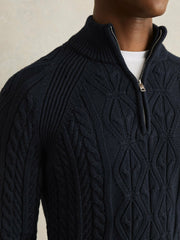 Cable-Knit Half-Zip Jumper Navy | Men