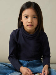 4-9 yrs Cotton-Jersey Roll-Neck Top with Stretch Navy | Children & Baby
