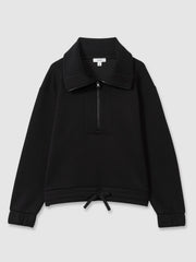 Interlock Half-Zip Drawstring-Hem Sweatshirt Black | Women