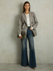 Wool Oversized Double-Breasted Blazer Grey | Women