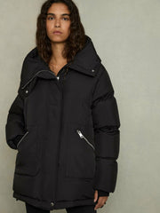 Petite Concealed-Hood Puffer Coat Black | Women