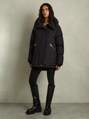 Petite Concealed-Hood Puffer Coat Black | Women