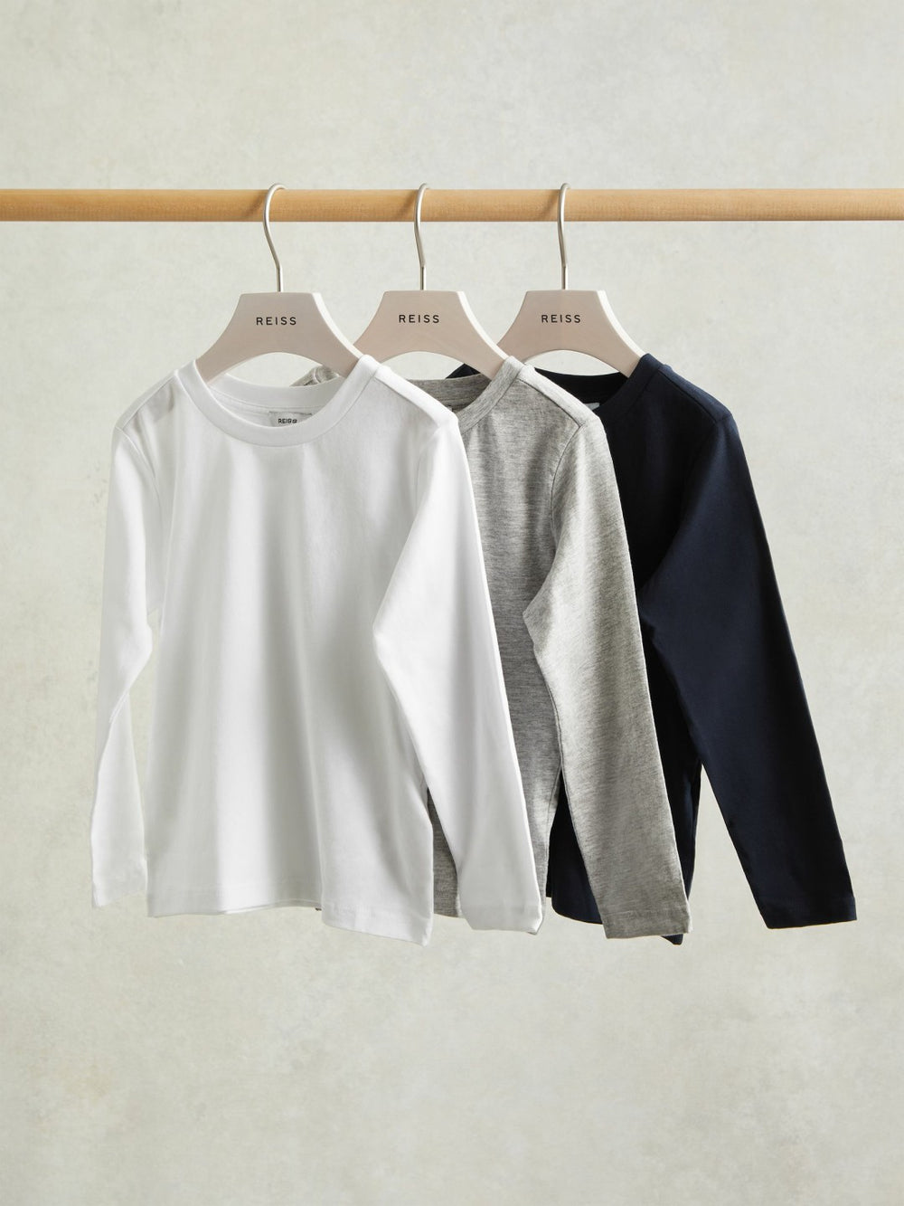 3-9 yrs Cotton Jersey Long Sleeve T-Shirts 3 Pack White/Soft Grey/Navy | Children & Baby
