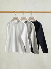 3-9 yrs Cotton Jersey Long Sleeve T-Shirts 3 Pack White/Soft Grey/Navy | Children & Baby