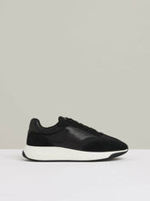 Leather Suede Running Trainers Black/White | Men