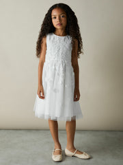 9-13 yrs Tulle Floral-Embroidered Bridesmaid Dress Ivory | Children & Baby