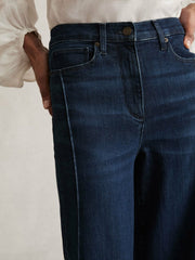 Petite Stretch-Cotton Wide-Leg Jeans Dark Blue | Women