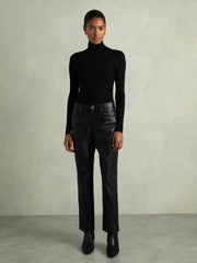 Leather Slim-Leg Trousers Black | Women
