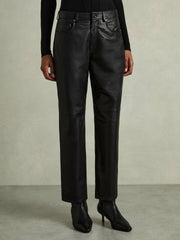 Leather Slim-Leg Trousers Black | Women