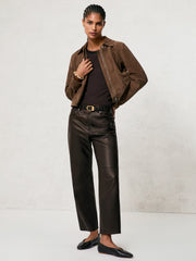 Leather Slim-Leg Trousers Chocolate | Women