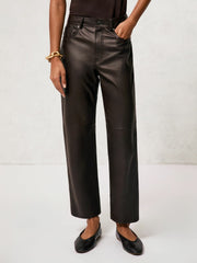 Leather Slim-Leg Trousers Chocolate | Women