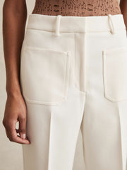 Twill Patch-Pocket Flared Trousers Cream | Women