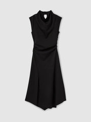 Twill-Jersey Draped Midi Dress Black | Women