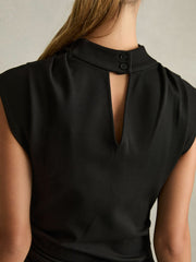 Twill-Jersey Draped Midi Dress Black | Women