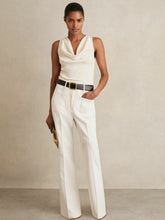 Petite Twill Patch-Pocket Flared Trousers Cream | Women