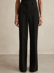 Twill Patch-Pocket Flared Trousers Black | Women