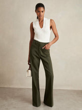 Petite Twill Patch-Pocket Flared Trousers Green | Women