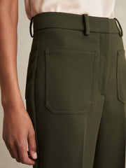 Petite Twill Patch-Pocket Flared Trousers Green | Women