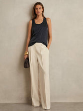 Elasticated-Waist Wide-Leg Twill Trousers Cream | Women
