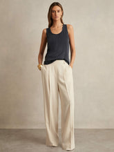 Petite Elasticated-Waist Wide-Leg Twill Trousers Cream | Women