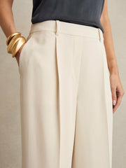 Petite Elasticated-Waist Wide-Leg Twill Trousers Cream | Women