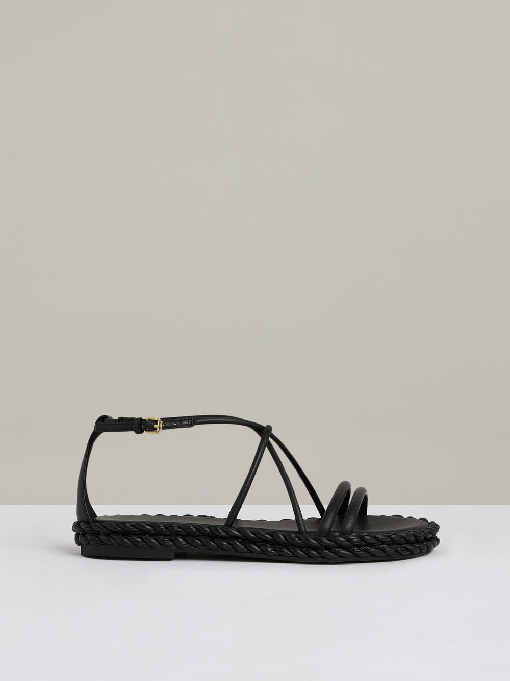 Leather Braided Flat Sandals Black | Women