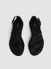 Leather Braided Flat Sandals Black | Women