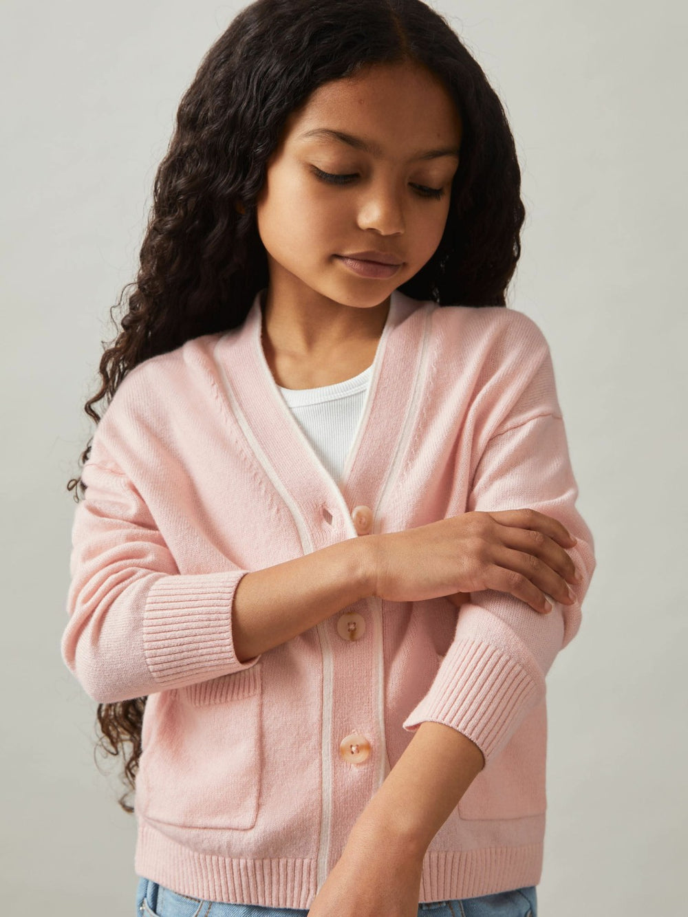 9-13 yrs Wool-Blend Tipped Cardigan Pink | Children & Baby