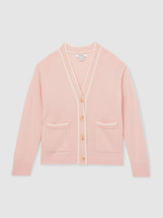 9-13 yrs Wool-Blend Tipped Cardigan Pink | Children & Baby