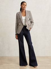 Cotton-Linen Double-Breasted Houndstooth-Check Blazer Navy Neutral Check | Women